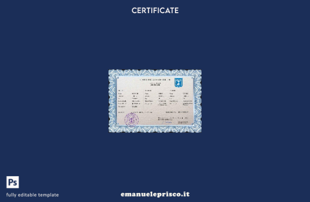 modello PSD del certificato di nascita del documento di stato civile israeliano 